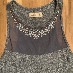 Hollister Beaded and Rhinestone Racerback Gray Mesh Top Tank Top Women’s L